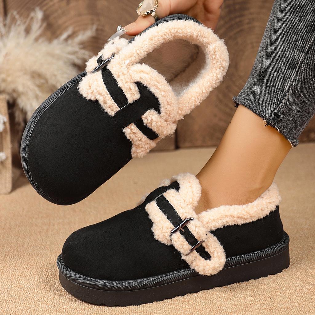 Fashion Women Retro Snow Boots New Slip-On Roman Rubber Plush Thick Heel Shoes Women Baotou Comfortable Ankle Boots Zapatos De Mujer