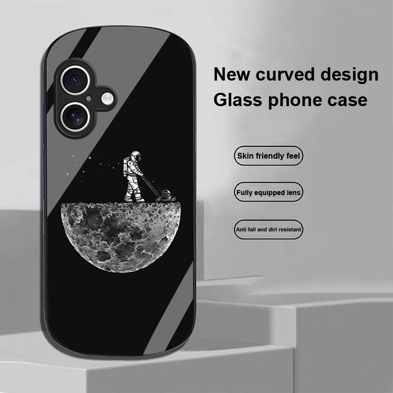 Astronauts Universe For Apple IPhone 16 11 13 15 14 Pro Max 12 Mini 7 8 Plus XR X XS Elliptical Shaped Tempered Glass Phone Case