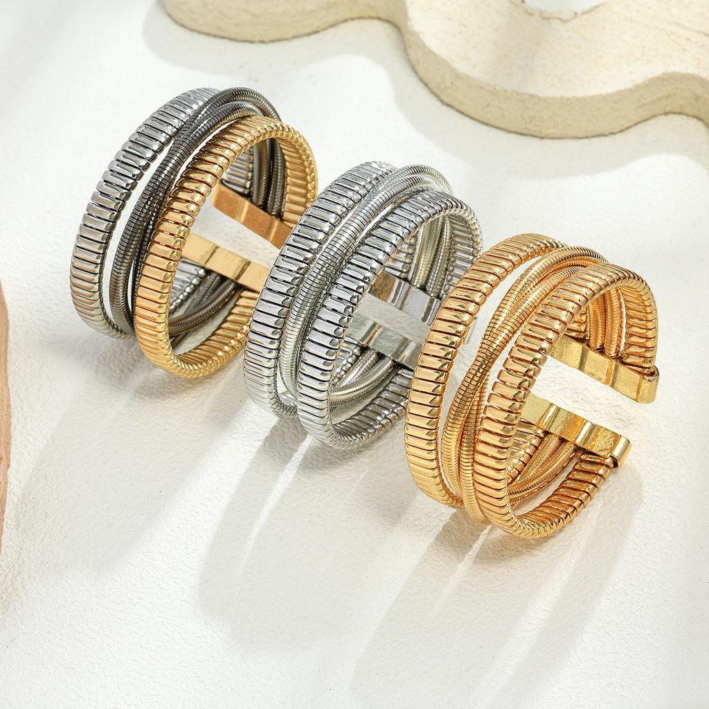 European and American fashion hip hop punk elastic bracelet wide version cross vertical stripe snake bone chain open bracelet women