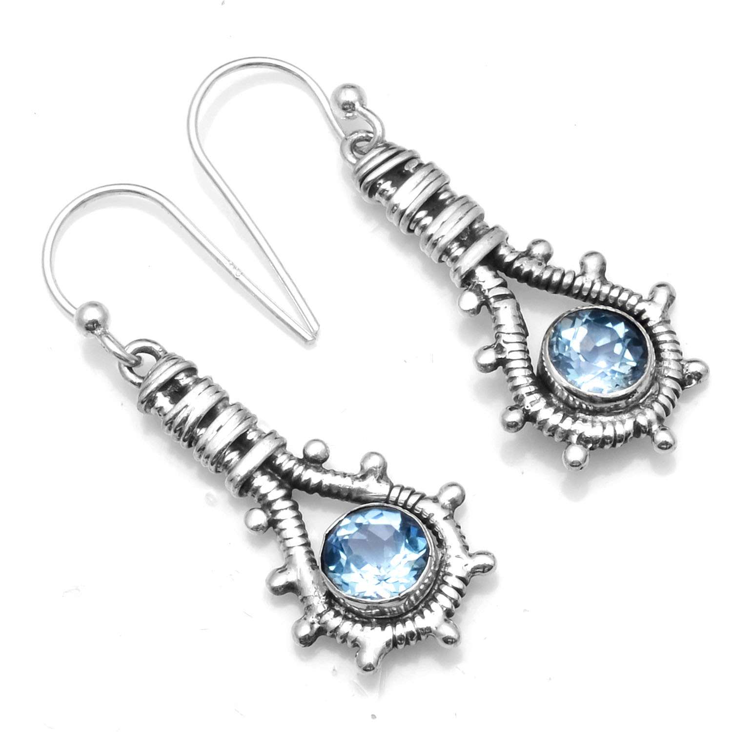 

Blue Topaz Gemstone Earrings Solid 925 Sterling Silver Handmade Earrings Jewelry Gift For Women And Girls E-818