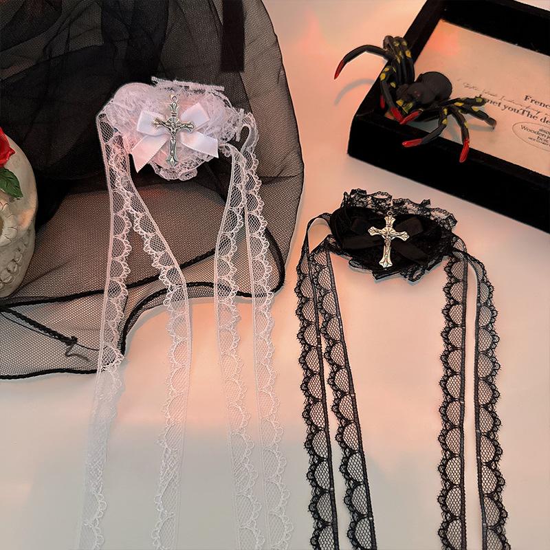 Women Sweet And Cool Black White Lace Bows Heart Cross Eye Mask Suitable For Halloween Theme Lolita Dark Gothic Cos Accessories