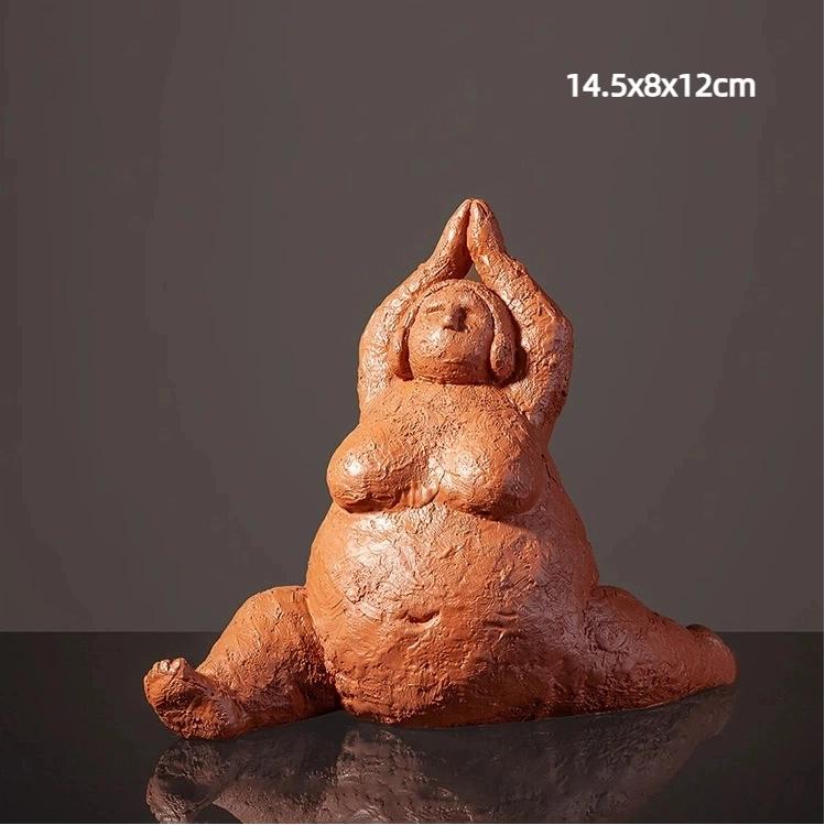 Handmade Sandstone Yoga Chubby Woman Statue Home Decor