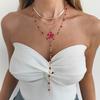 Sweet Ins Metal Oil Drop Flower Necklace, Fashion Colorful Crystal Chain Clavicle Chain For Women