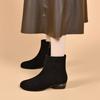 Round head short boots women's autumn and winter flat bottom simple temperament black leather boots thin boots straight boots cotton boots