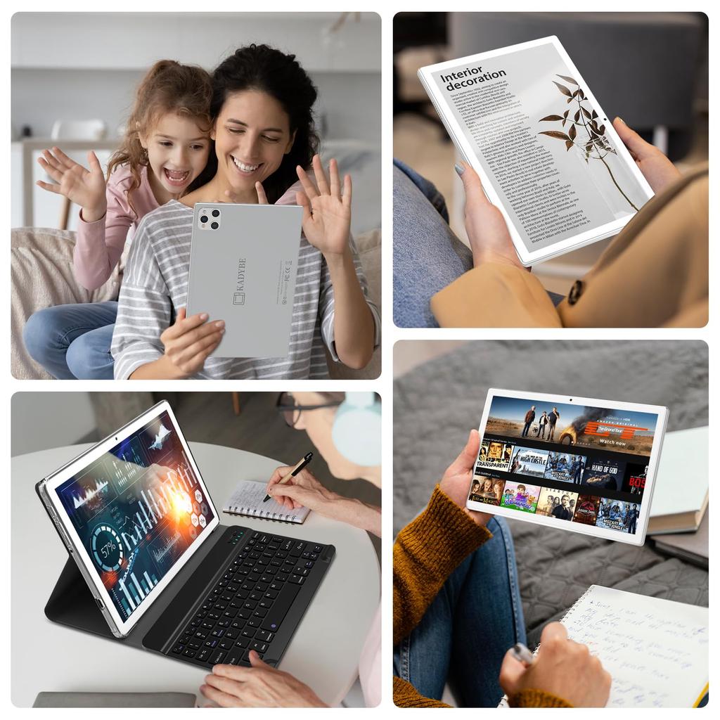 Neues Android 2025 16GB 128GB 1TB IPS FHD Dual Bluetooth PSE für Klassenzimmer Drahtlos und Japanische Anleitung Silbernes Tablet, 10-Zoll 2-in-1 Tablet, WiFi,