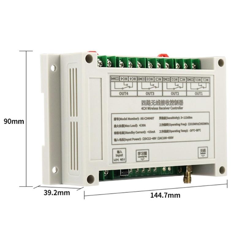 Powerful 100V 220V 380V 4 Channel Wireless Remote Control Switches Industrial Relays Module with Manual Override