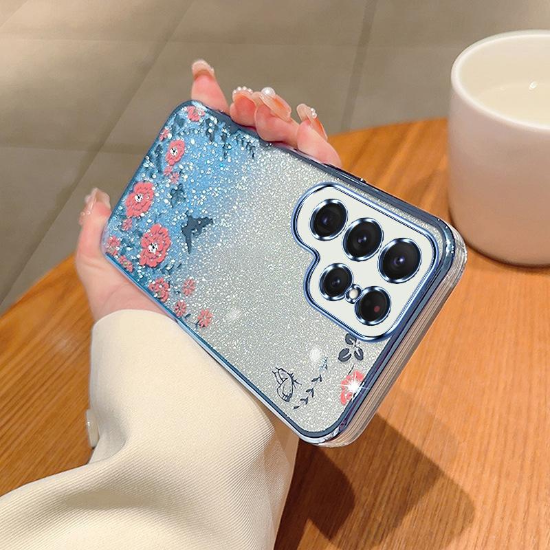 

Чехол для телефона Samsung S25Ultra с градиентным блеском, Водяной бриллиант S24 с гальваническим покрытием A54 Секретный сад 23 Подходящий защитный чехол Samsung S24 синий