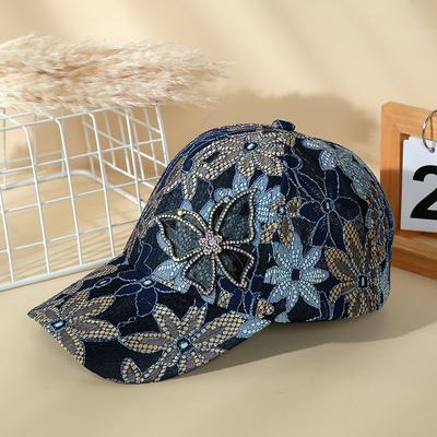 Breathable Sun Hat Sun Protection Baseball Cap Lace Rhinestone Butterfly Fashion Hat Women's Mesh Breathable Sun Protection