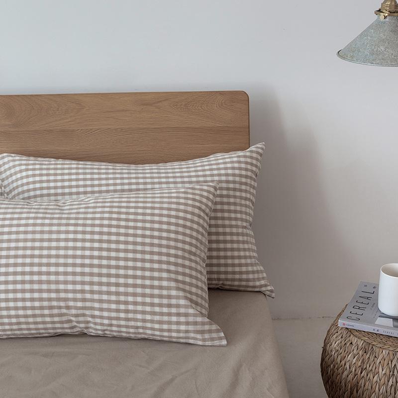 Наволочка в японском стиле из стираного хлопка в клетку MUJI - однотонная высокого качества чистый хлопок цельная 48x74 Pair 1600₽