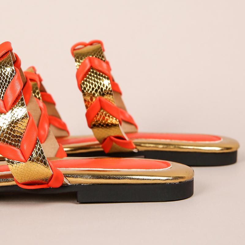 Fashion Pointed Toe Weave Flat Slippers Summer Fashion Open Toe Patchwork Women Sandals Casual Comfortable 36-43 Large Size Women Shoes