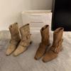 2025 Korean Version of the New Niche Design Retro French Short Boots Small Square Head Western Boots Casual Medium Boots Women's Boots