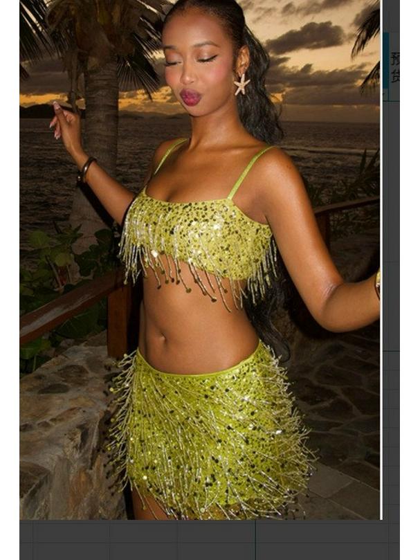 Sexy Tassel Sequin Crop Top & Mini Skirt Women's Set: Cross-Border European & American Fashion