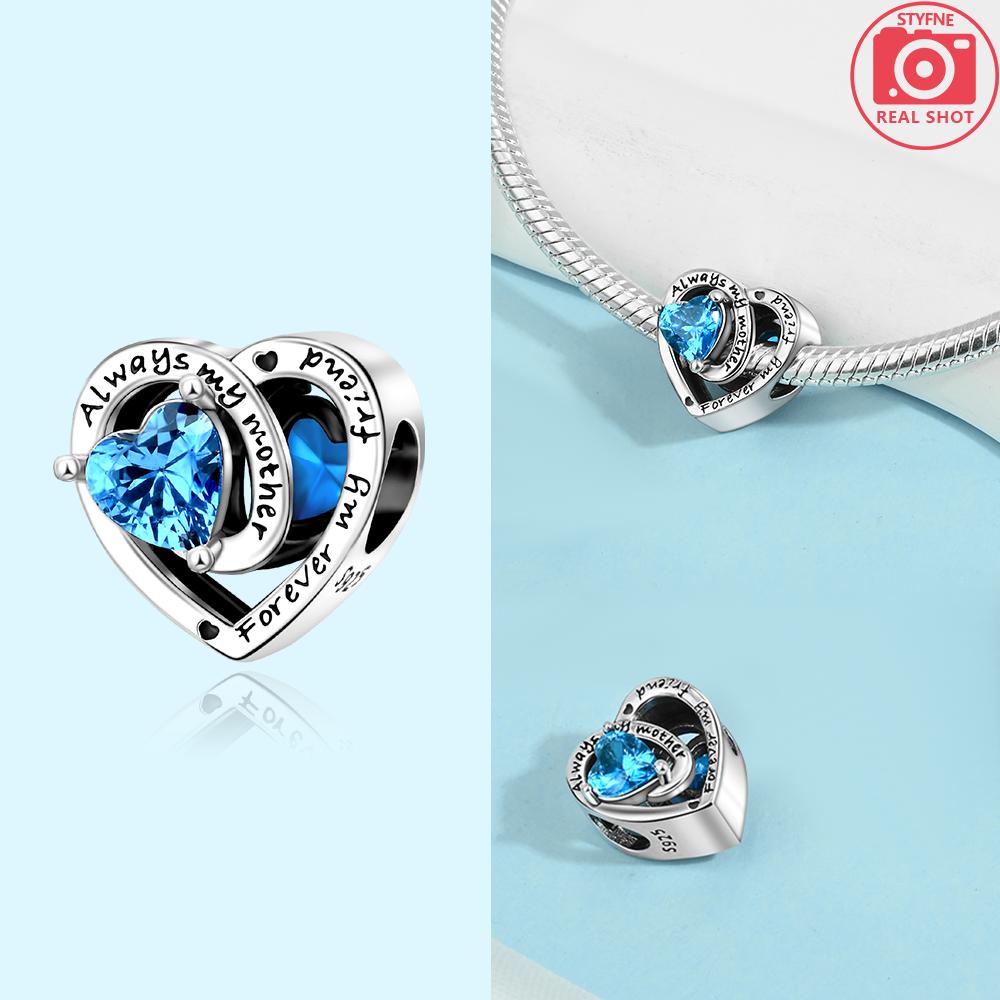 Original Blue Zircon Heart Pendant Couples Beads Fit Bracelet Charms Copper Women Jewelry Wedding Fine Gifts Diy
