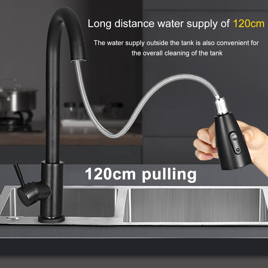 Black Pull Out Kitchen Faucet Single Hole Spout Kitchen Sink Mixer Tap Sprayer Head Hot Cold Tap Mixer