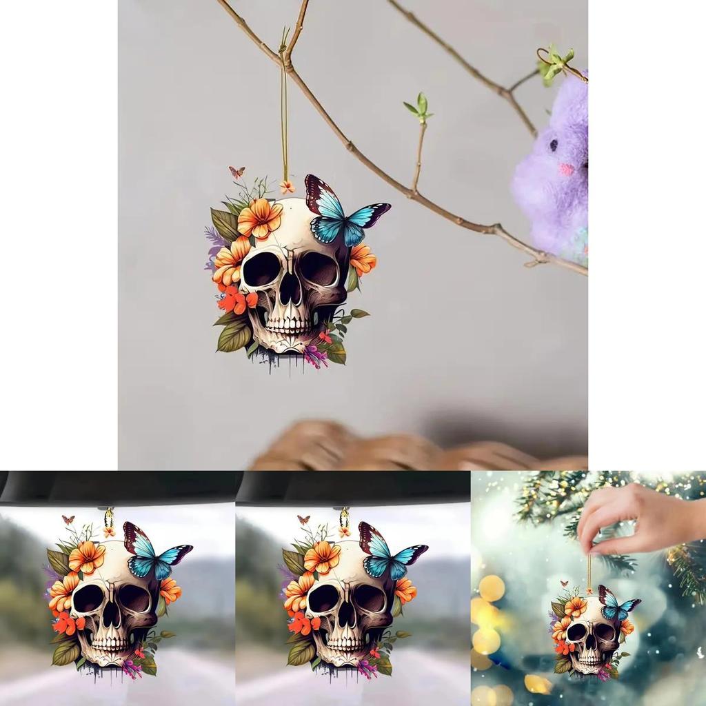 Halloween Skeleton Flower Butterfly Pattern Acrylic Pendant For Vehicle Style