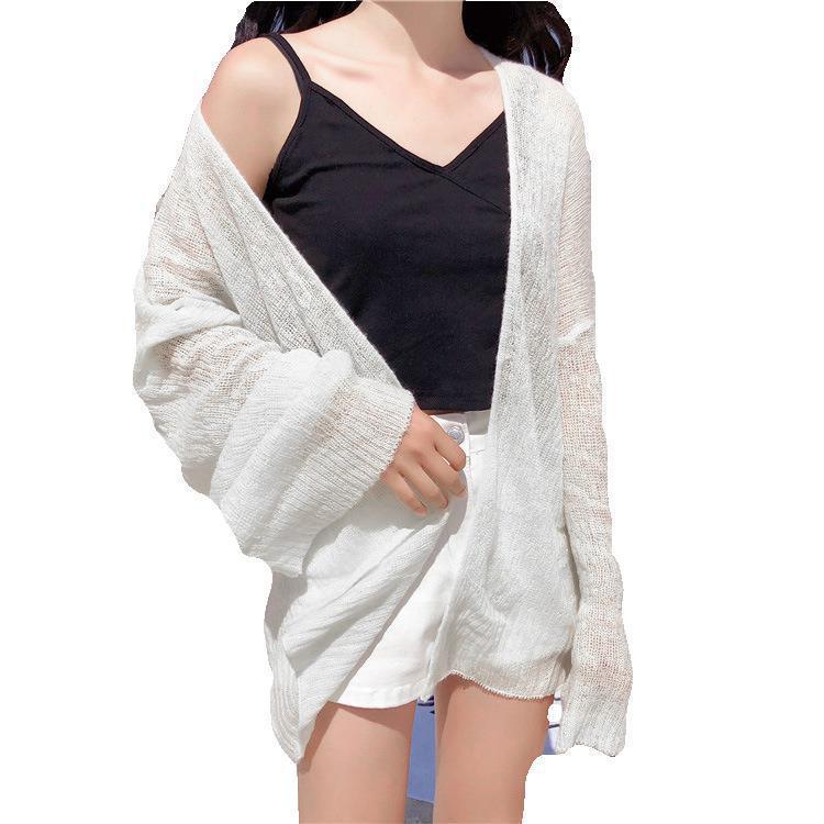 2026 Summer Korean V-neck Beach Style Student Loose Sun Protection Knit Cardigan for Women