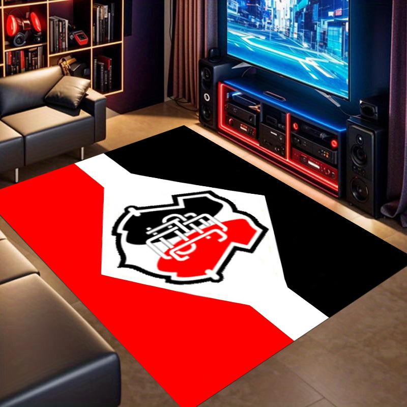 Santa Cruz FC Club Crest Geometric Red White Black Print Area Rug Brazilian Soccer Fan Non Slip Rectangular Floor Mat Gaming Room Home Decor Rug