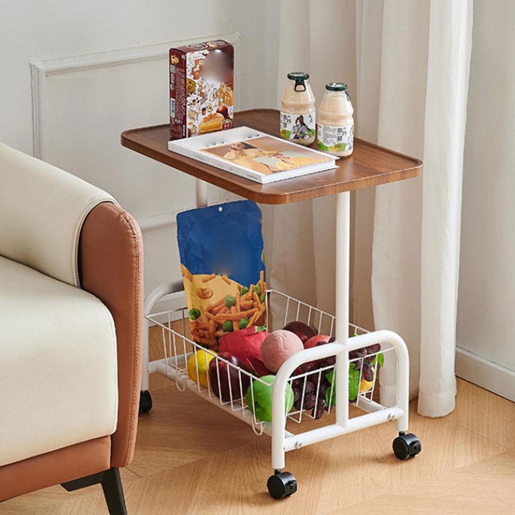 Mobile Side Table Rolling Utility Cart Couch Storage Organizer with 360 Degree Rotating Wheels for Living Room Office
