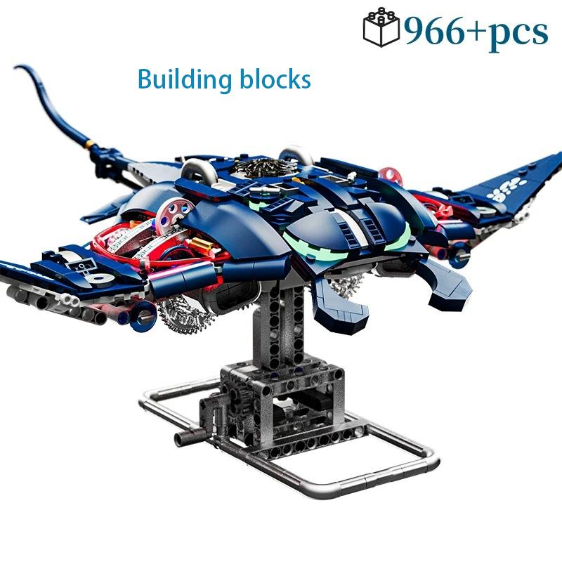 Technische Mechanische Rog Vissen Dier Mobulidae Leven Set Licht Bouwstenen Bakstenen Creatief Model Kinderen Montage Speelgoed Cadeaus NO BOX