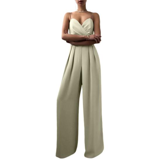 

Женский комбинезон с широкими штанинами, высокой талией, элегантный глубокий V-образный вырез, открытая спина, комбинезон на бретелях для банкета S
