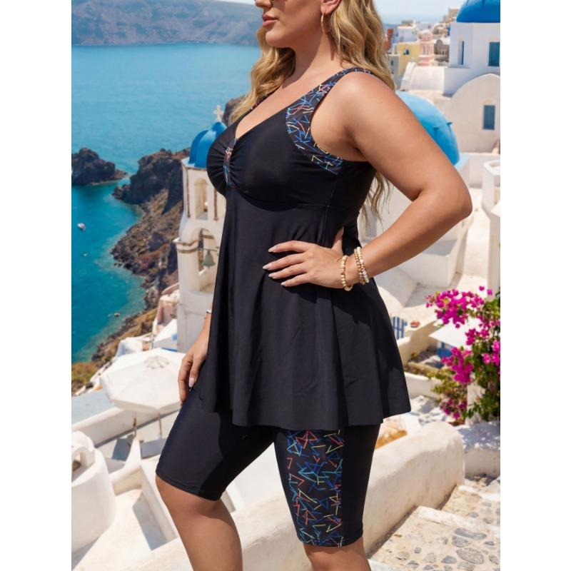 Women S Plus Size Printed Tankini Swimsuit Geometric Pattern