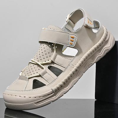 Sommer Herren Ledersandalen Handgefertigt Outdoor Belüftete Strand-Slides Rutschfeste Sohle Freizeitschuhe
