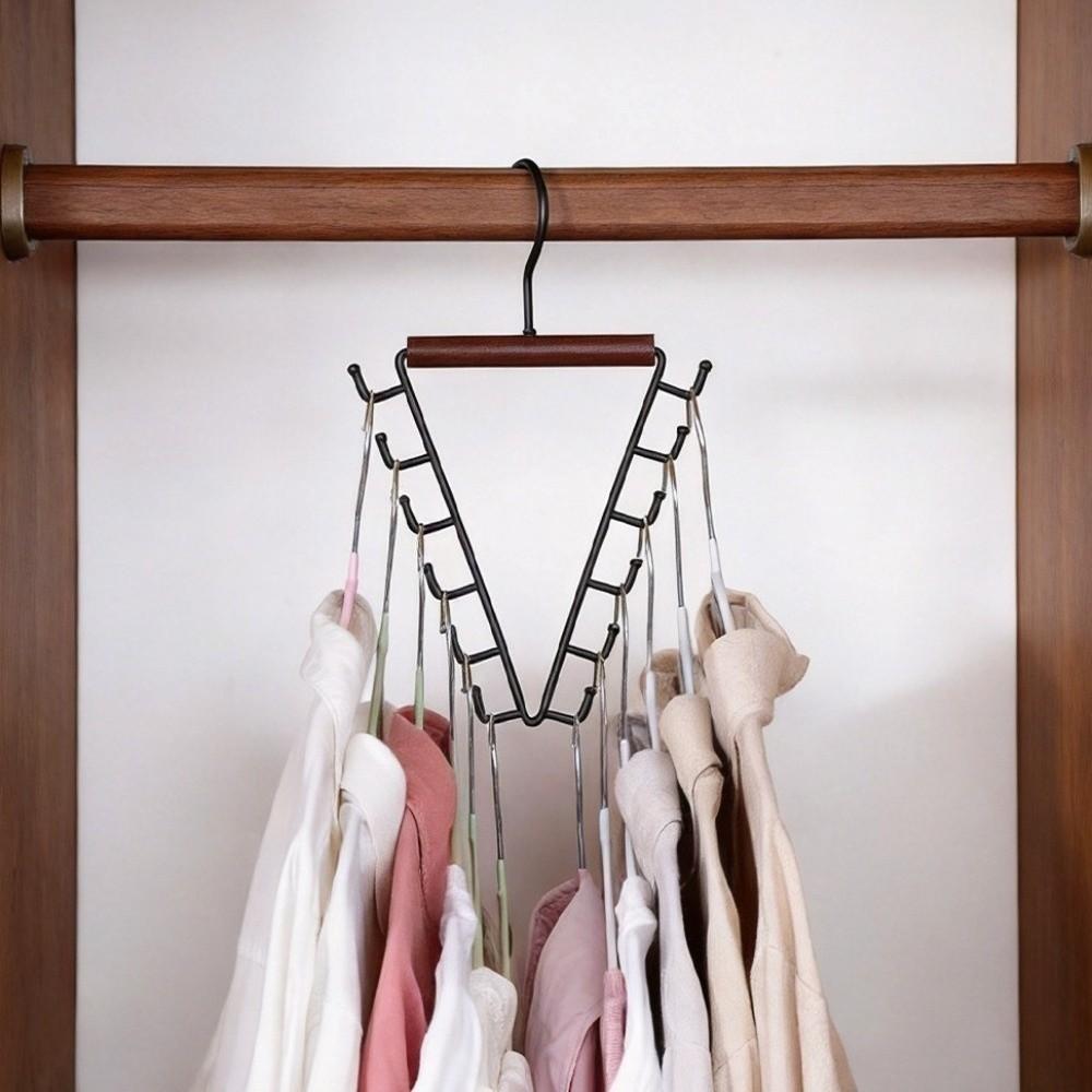 12 Hooks Clothes Storage Hangers’ 360° Rotating Wood Handle Laundry Hanger Thick Hooks Triangular Metal V-Shape Hook