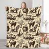 Halloween Vintage Flanell Fleece Decke | Gemütliche Ganzjahres-Kuscheldecke mit Motiven von Schwarzer Katze, Kürbis, Fledermaus & Hexenhut Kuscheldecken