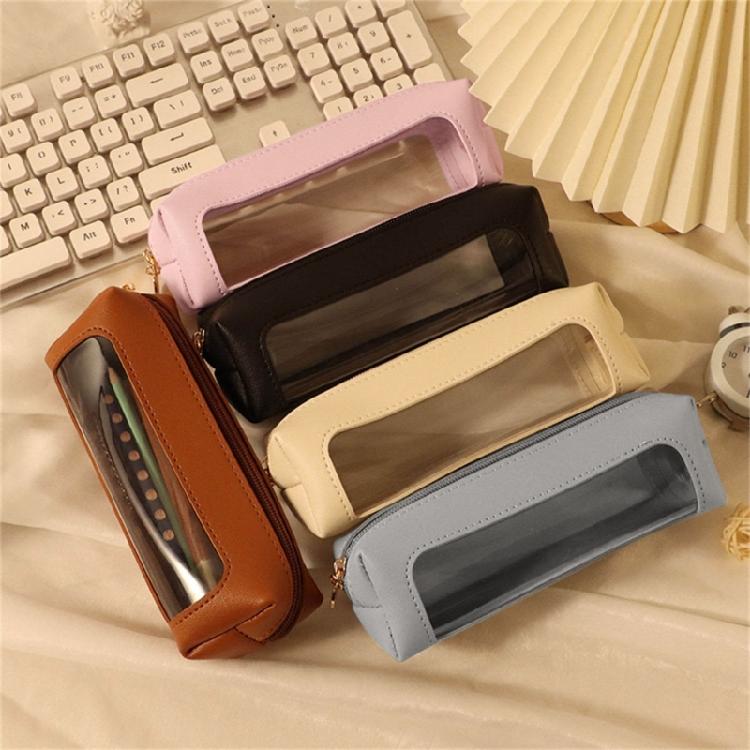 Waterproof PU Pencil Bag Clear Pen Pouch Zippered Pencil Case for Student