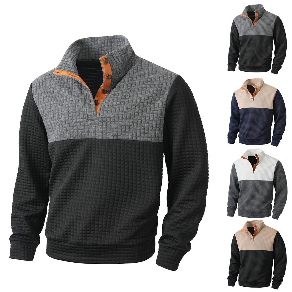 Men's Cable Knit Pullover Sweater Casual Long Sleeve Stand Collar 1/4 Button Up Fall Winter Sweatshirts
