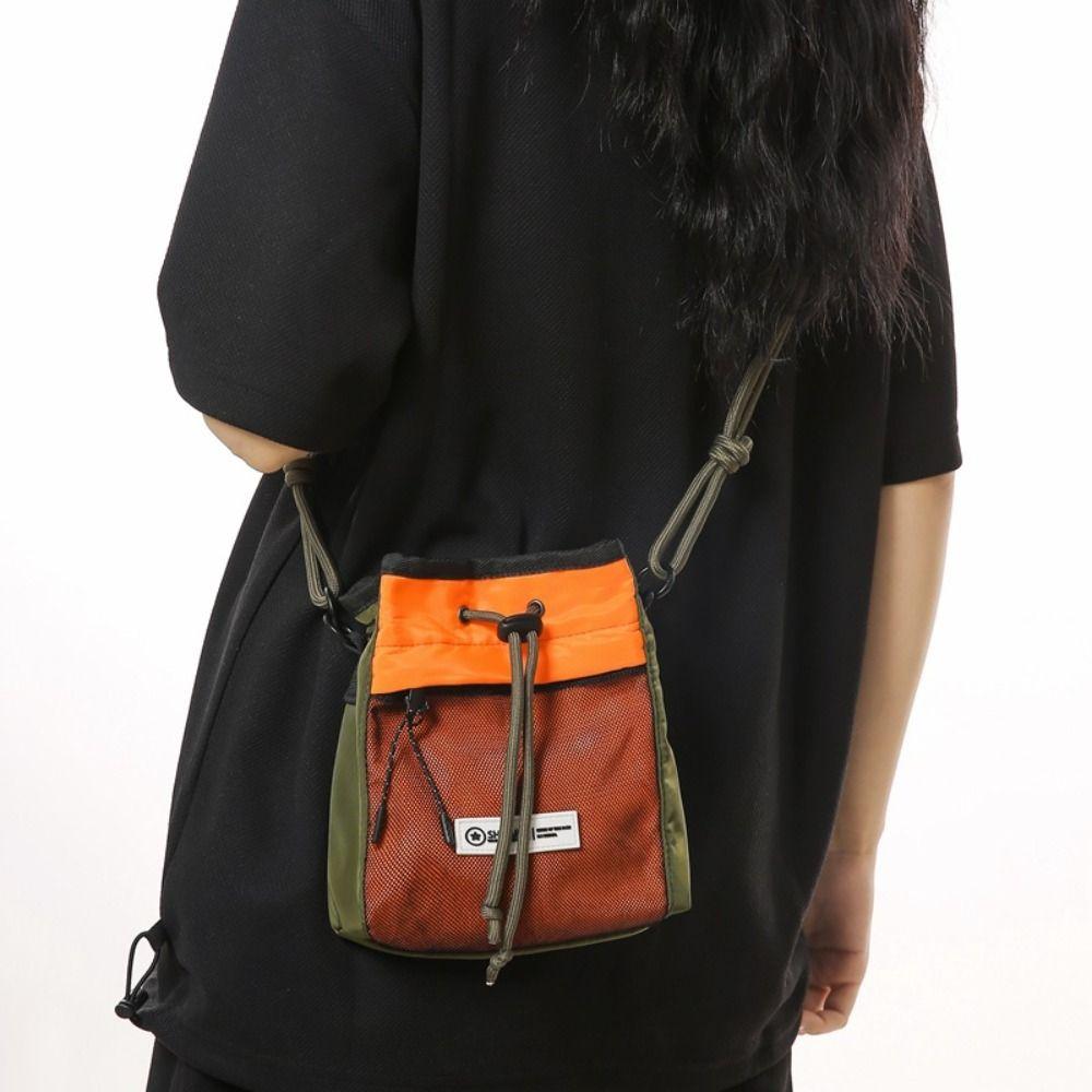Pleated Men Messenger Bag Nylon Mini HandBag Fashion Drawstring Crossbody Bag  Mobile Phone