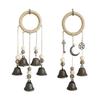 Melodisches Boho-Windspiel Natürlicher Holzring Vintage Metallglocken Wasserdicht für Außenbereich Hof Heimdekoration
