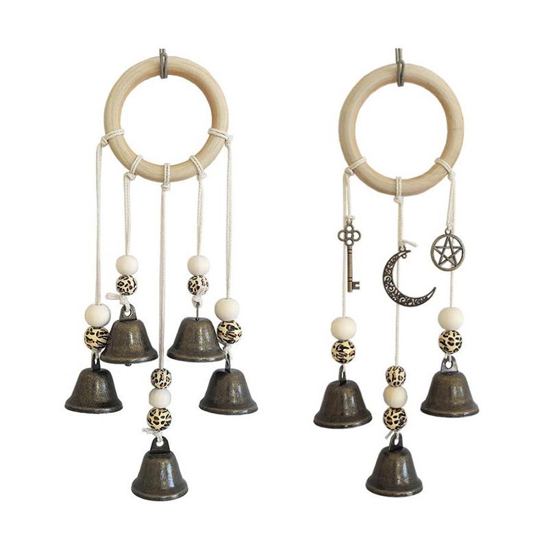 Melodisches Boho-Windspiel Natürlicher Holzring Vintage Metallglocken Wasserdicht für Außenbereich Hof Heimdekoration