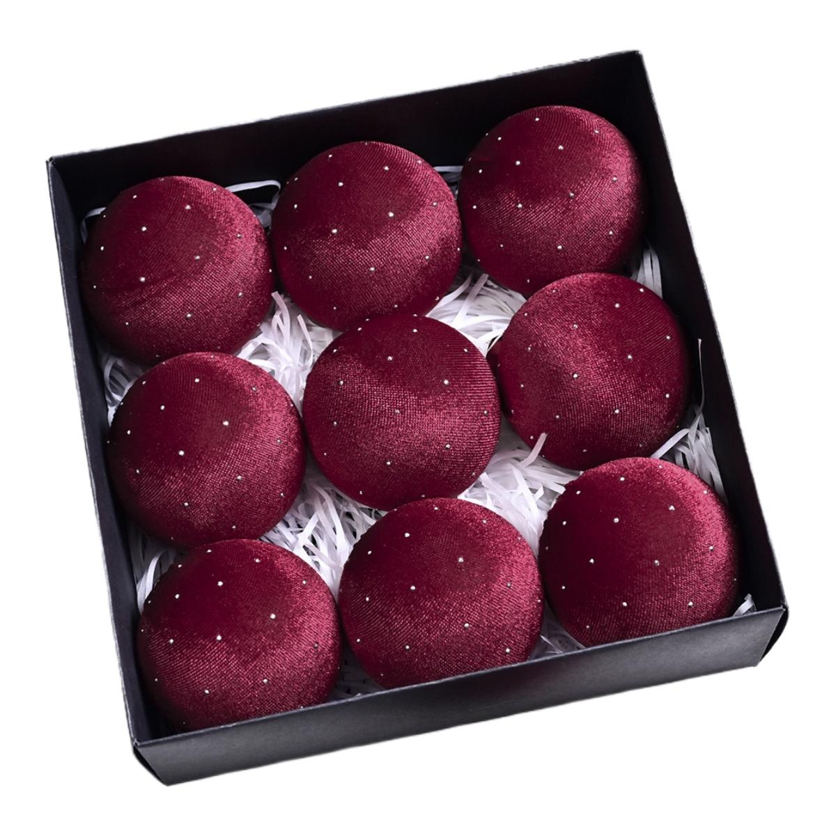

Velvet Christmas Ball Ornaments 9 Pieces for Holiday and Xmas Tree Decorations Soft Texture for Seasonal Ambiance червоний