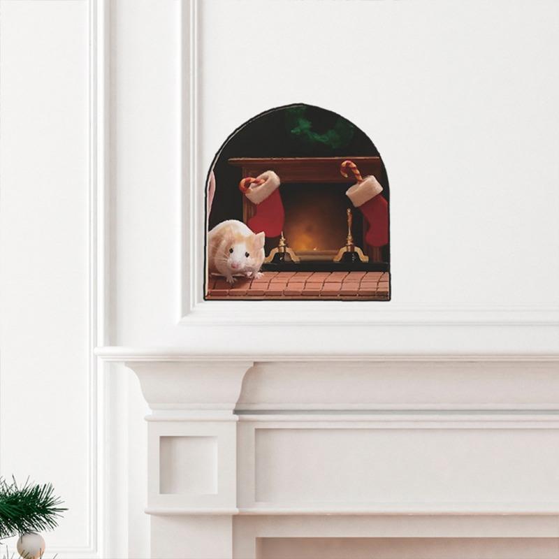 

DZ889 Cute Little Mouse Christmas Stocking Mouse Hole Living Room Home Beautification Decorative Wall Stickers