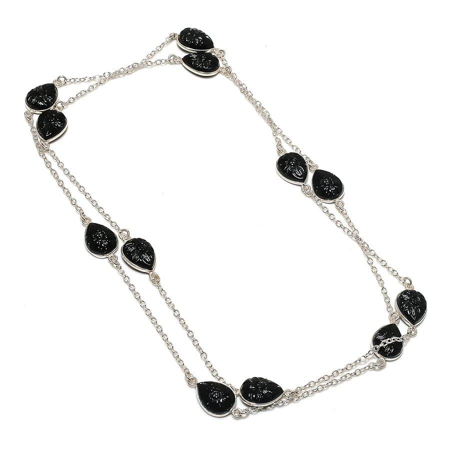 

Natural Black Spinel Gemstone 925 Sterling Silver Jewelry Necklace 18 ASN-6051