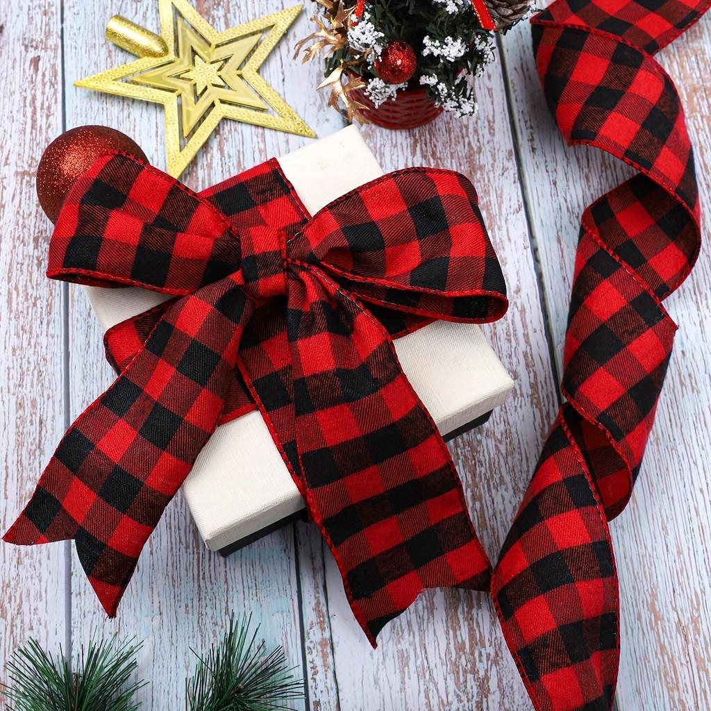 Versatile Christmas Red And Black Check Ribbon 5 Yards For Diy Holiday Decor