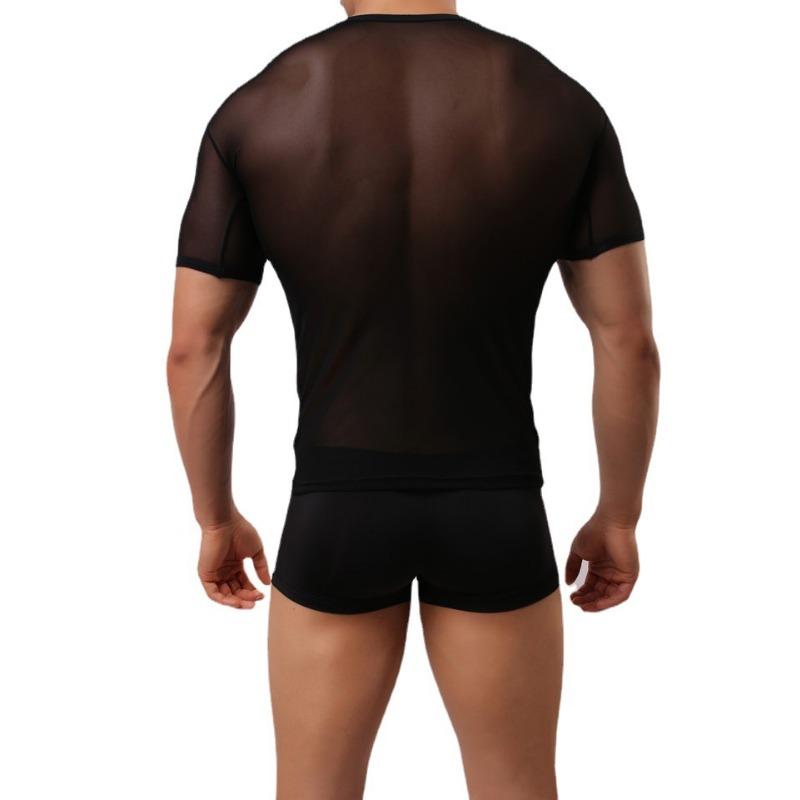 Men Sexy Tight Muscle T-Shirts Transparent Mesh Tops Male Short Sleeve Tee Shirts Gym See Through Undershirts Slim Fit Shirts