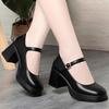 7cm Vintage Breathable Comfortable Shallow Mouth Mary Janes Platform Shoes 2025 Spring Med Block Heels Leather Shoes Office Mom