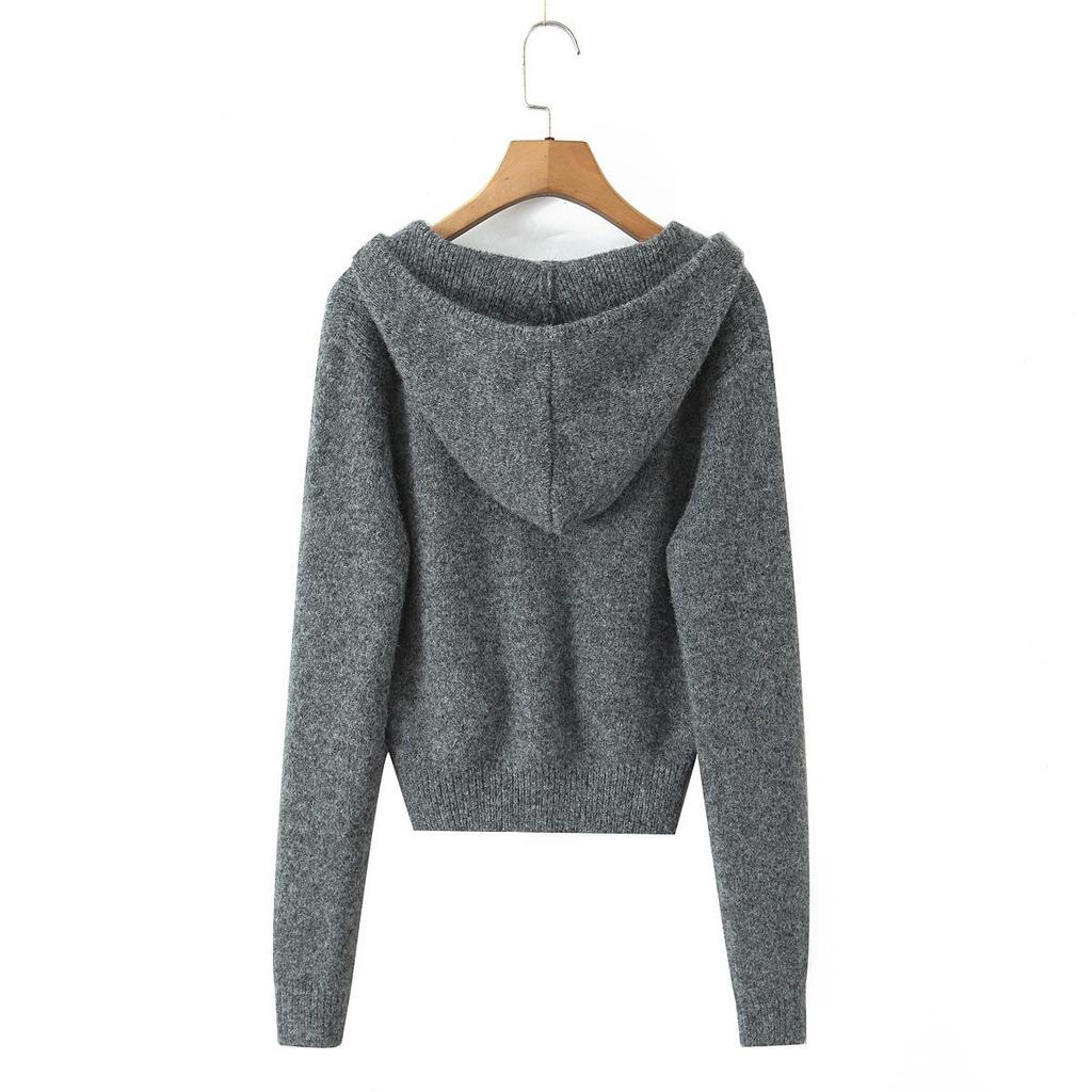 European-American Autumn Retro French Hooded Cardigan & Half Skirt Set