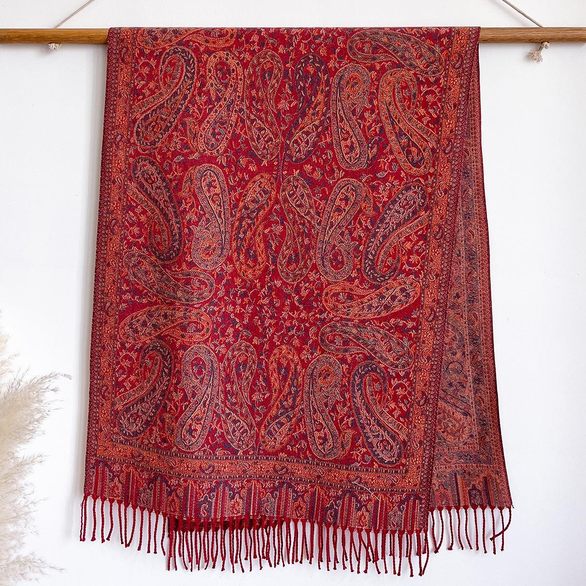 

Ретро этнический стиль имитация кашемира популярный высококлассный атмосфера жаккард пейсли шаль универсальный шарф 200x65cm красный