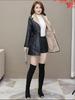 Women's Mid-Length PU Leather Jacket - 2026 Autumn/Winter, Slim Fit with Waist-Cinching, Velvet-Lined for Extra Warmth, Trendy Korean Style.