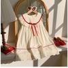 Dress Korean Lace Summer Round Neck Lace Cute and Sweet Buttful Knot Princess Dress Kids Clothes Girls