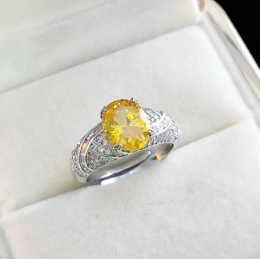 Full Diamond Flash Jewelry Simulation Pink Zircon Ring Women'S Light Luxury High-End Pigeon Egg Zircon Ring