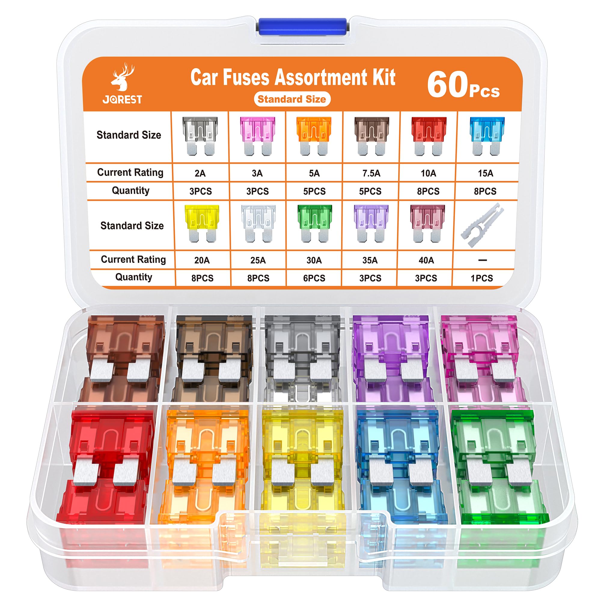 JOREST 60pcs Car Fuses for Car/Truck/Motorcycle (2A 3A 5A 7.5A