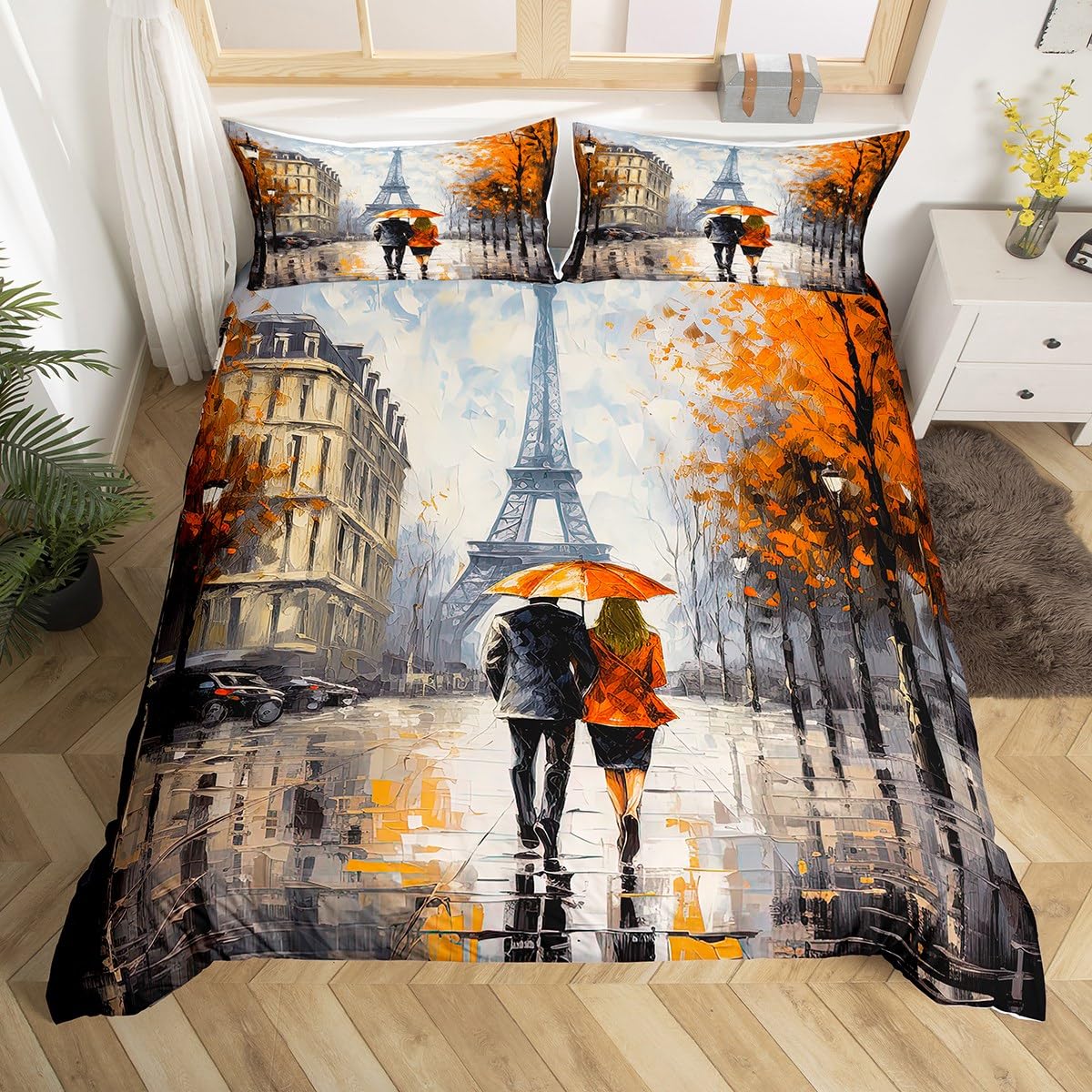 Exquisite Fashion Items Unisex Eiffel Tower Duvet Cover For Teens Adults Queen Lightweight Down Quilt Covers Bedroom Decor 2 Pillowcases 1 Duvet Cover No Quilt