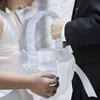 Romantický svatební košík na květiny Dekorace na svatební sprchu Svatební košík pro družičku s mašlí Romantický svatební košík na květiny