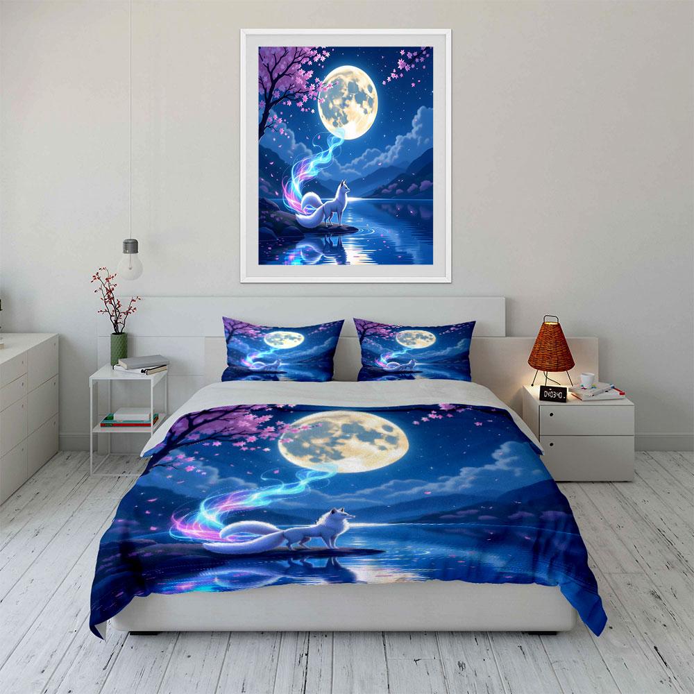 Mystic Fox Under Moonlight Print Soft Comfortable Duvet Cover Bedding Set Included 1*Duvet Cover  2*Pillowcases Luxury Gifts