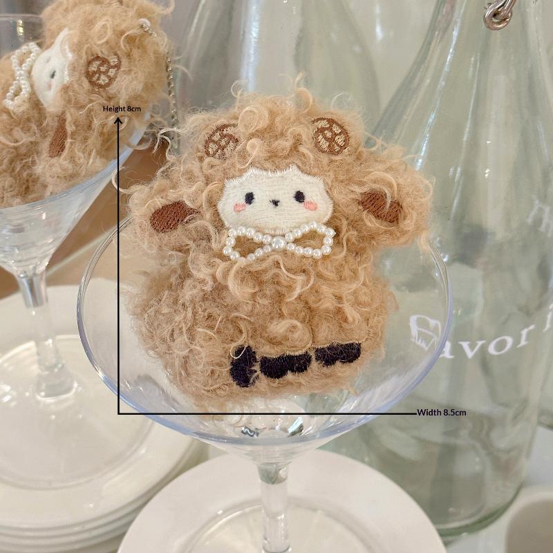 Sleeping Sheep Plush Pendant Cute Fluffy Ruffle Collar Mini Cartoon Stuffed Ornament for Crossbody Bag Decor Gifts for Teens