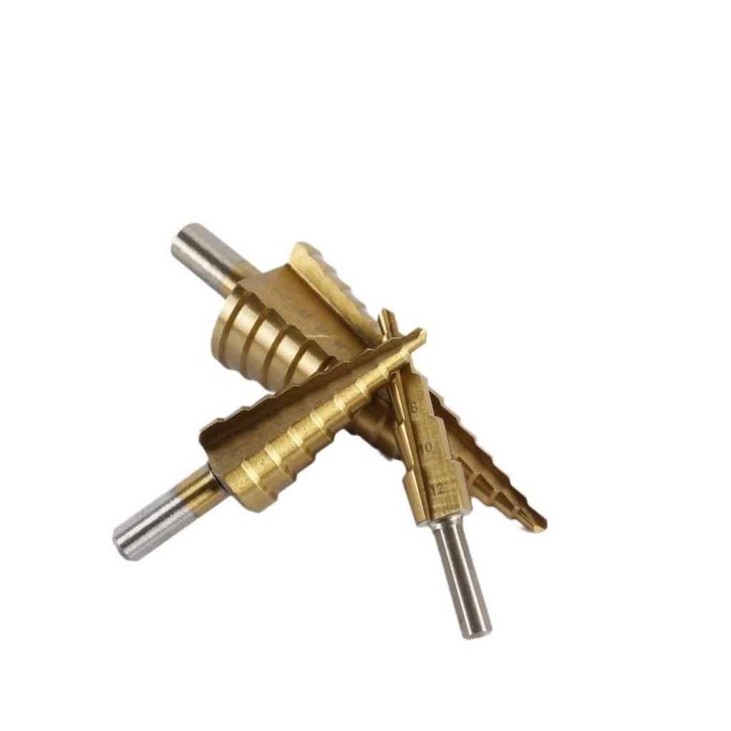 Shenli Titanium-Plated High-Speed Steel Step Drill Bit, 4-12mm, for Metal Drilling and Hole Opening.